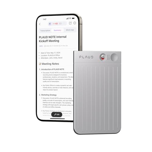 AI Voice Recorder, PLAUD Note Voice Recorder w/Case, App Control, Transcribe & Summarize with AI Technology, Support 112 Languages, 64GB Memory, Audio Recorder for Lectures, Meetings, Calls, Silver