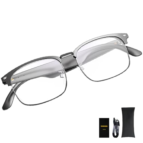 Ai Translation Glasses with Touch,Language Translator Device Supports 144 Languages,Language Translator Smart Music Glasses,Voice Control for Traveling,Business,Making Friends and students-Black