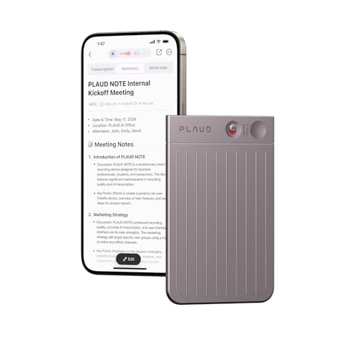 AI Voice Recorder, PLAUD Note Voice Recorder w/Case, App Control, Transcribe & Summarize with AI Technology, Support 112 Languages, 64GB Memory, Audio Recorder for Lecture, Meeting, Call, Interview