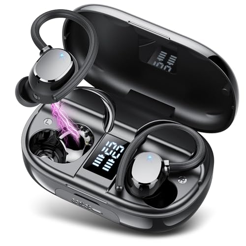 Ear buds Wireless Bluetooth Earbuds Sport 2024 NEW Bluetooth 5.3 Headphones with LED Display 128H Playtime Powerful Bass Over Ear Earphones with Earhooks IP7 Waterproof for Gym/Running/Workout