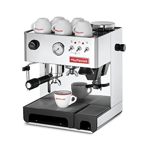 La Pavoni Domus Bar Espresso/Cappuccino Machine | Built-in Conical Burr Grinder with 7 Settings | Stainless Steel Body | 2.7L Water Reservoir | Turbo Steam and Marine Brass Boiler | Made in Italy