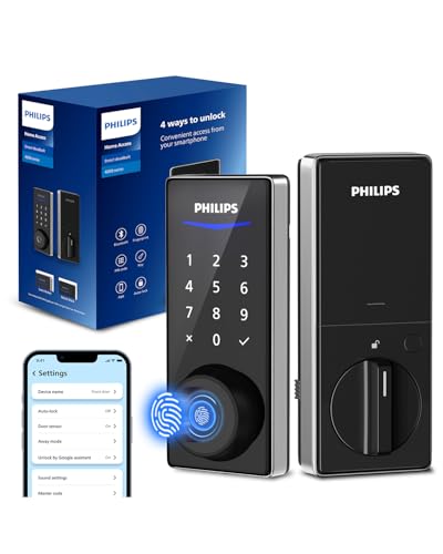 Philips Smart Lock with App Control, Fingerprint Smart Door Lock, Keyless Entry Door Lock,Smart Bluetooth Deadbolt Replacement, Auto Lock,Passcode Code Door Lock, Digital Keypad Deadbolt-Satin Nickel