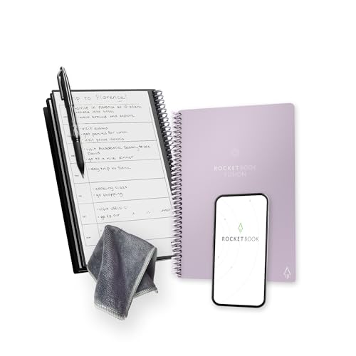 Rocketbook Fusion Reusable Undated Productivity Planner, Executive Size 6x8.8, Lilac - Goals, Monthly and Weekly Calendar, Daily To-do List, Lined and Dotted Notes Pages