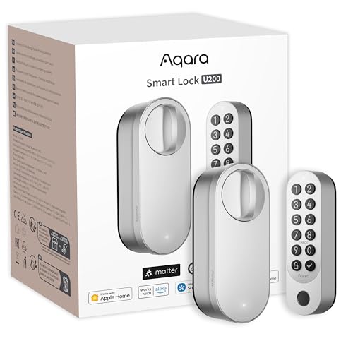 Aqara Smart Lock U200 (Fingerprint Keypad Included), Matter Over Thread, Keyless Entry Door Lock with Apple Home Key and Rechargeable Battery, Supports Apple Home, Alexa and SmartThings, Silver