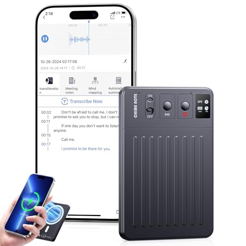 AI Voice Recorder, Digital Voice Recorder App Control, Transcribe & Summarize & Translation Empowered by ChatGPT, Wireless Charging, 107 Languages, 64GB Memory for Lecture, Meeting, Calls, Interview