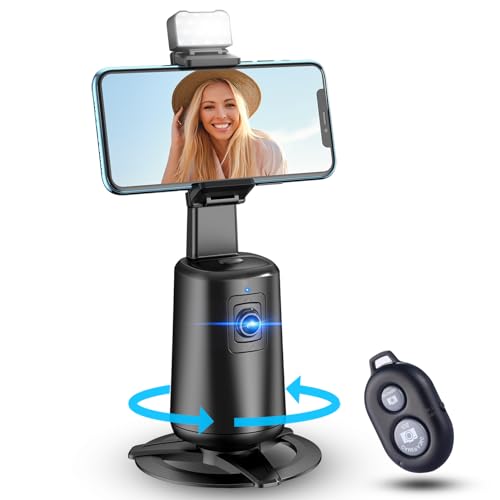 Auto Face Tracking Tripod 360° Rotating Auto Tracking Phone Stand, No App, Phone Camera Stand with Remote and Gesture Control, Rechargeable Smart Shooting Stand for Live Video Recording Tiktok（Black）