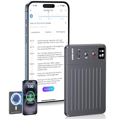 AI Voice Recorder, Voice Recorder with APP Control, No Fee for Transcribe & Summarize Empowered by ChatGPT, Support 107 Languages, 64GB Memory, Audio Recorder for Meetings, Lectures, Calls, Grey