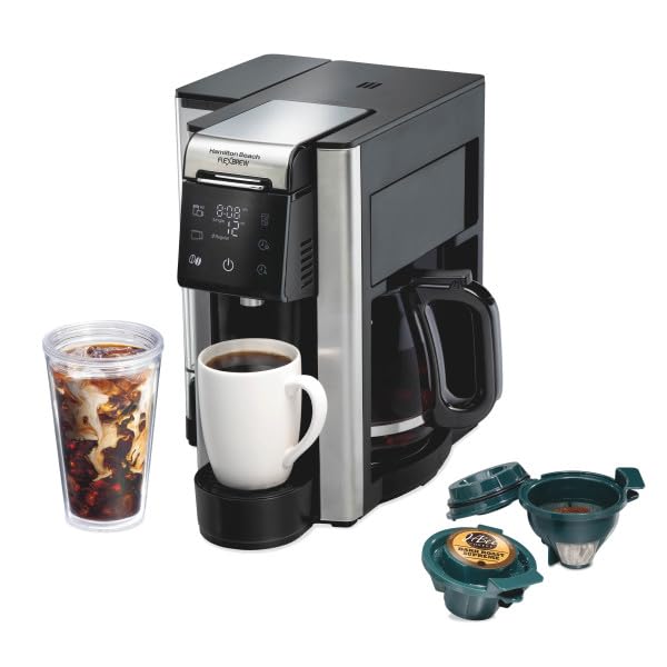 Hamilton Beach FlexBrew Advanced 5-in-1 Programmable 12 Cup Drip and Single Serve Hot & Iced Coffee Maker with Movable 60 oz. Water Reservoir, Use Pod Packs and Grounds, Fast Brewing, Black (49924)