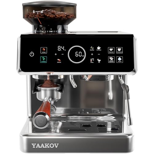 YAAKOV touch coffee maker with grinder Semi automatic espresso machine with milk frother,with hot boil, Commercial-style Steam Wand for Latte, Cappuccino