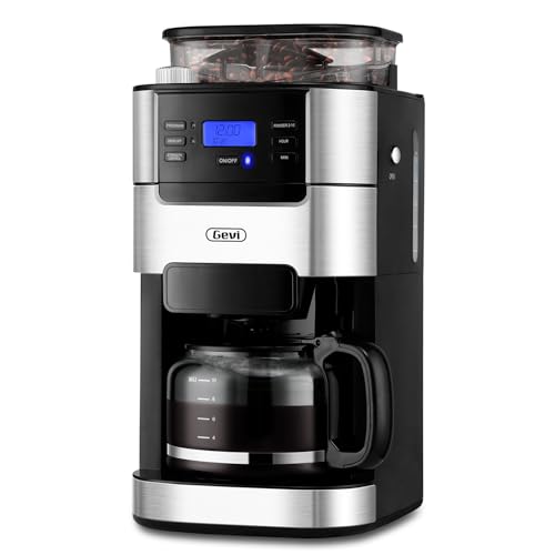 Gevi 10-Cup Drip Coffee Maker with Built-in Grinder, Programmable Brew Coffee Machine with Timer, Reusable Filter, 1.5L Water Tank, Coffee Pot, Warming Plate Burr Grinder Combo