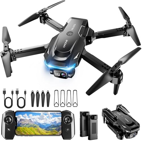 Drone with 1080P Camera - Foldable Remote Control Quadcopter with Voice Gesture Control, 3D Flip, One Key Start, Emergency Stop, 2 Batteries, Easier to use, Toy for Kids Adults Beginners, Black