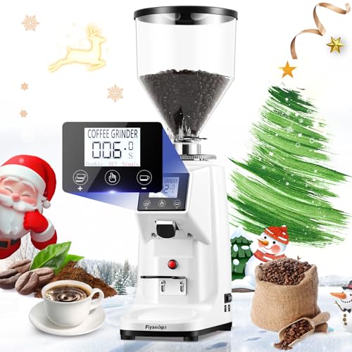 Commercial Coffee Grinder Electric Flat Burr Coffee Bean Grinder with 19 Settings Touch Screen Espresso Machine with Large 35oz Hopper, White