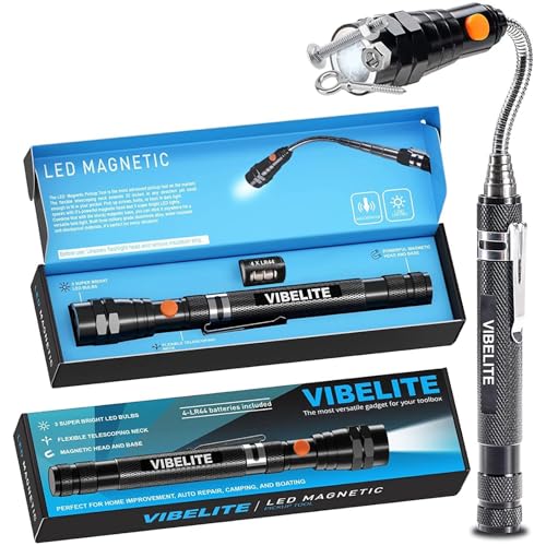 VIBELITE Extendable Magnetic Flashlight with Telescoping Magnet Pickup Tool-Cool Gadget Christmas Gifts Stocking Stuffers for Men, Husband,Dad,Father,Mechanic,Tech,Handyman,Him Women